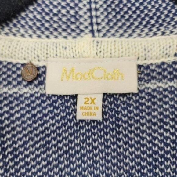 Modcloth Women's Open Front Windowpane Cotton Long Sleeve Cardigan Size 2X - Picture 2 of 4